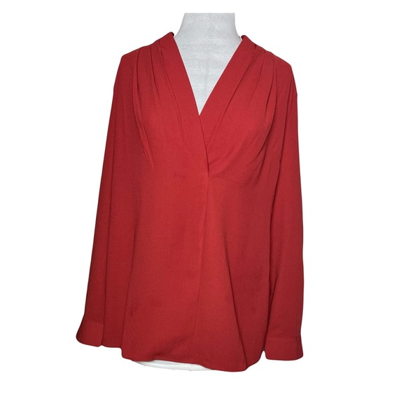 Soft Surroundings | New Garnet Red Akira Pleated V-Neck Blouse, Medium - Picture 1 of 8